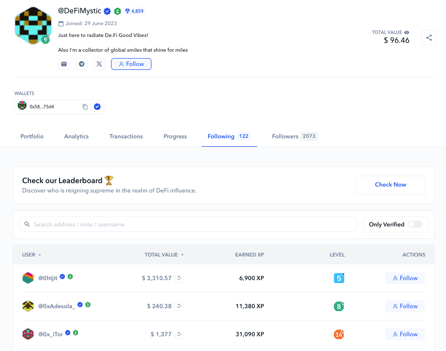 sample defi social profile