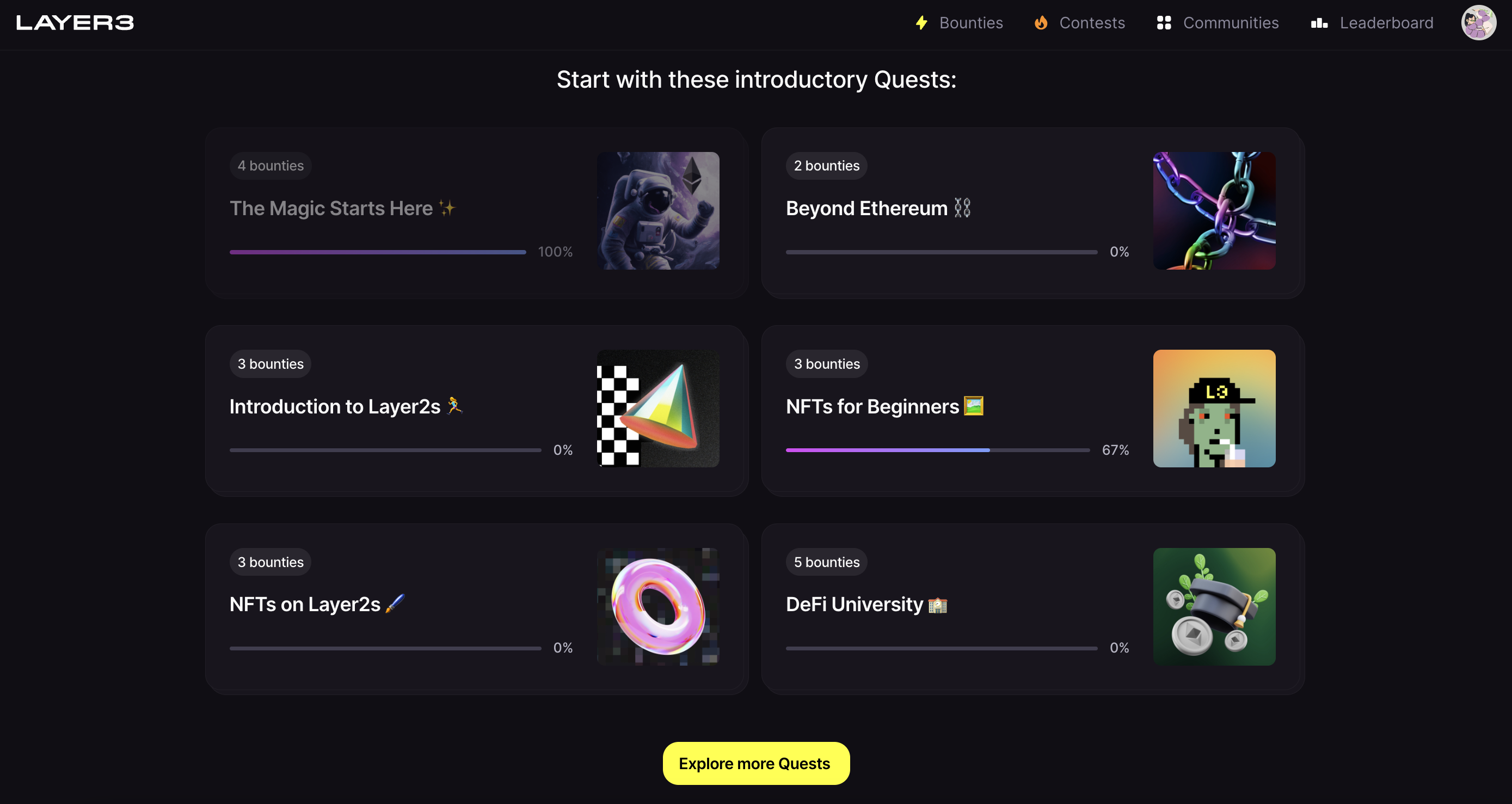 Our six new introductory Quests for those new to Layer3 and web3.