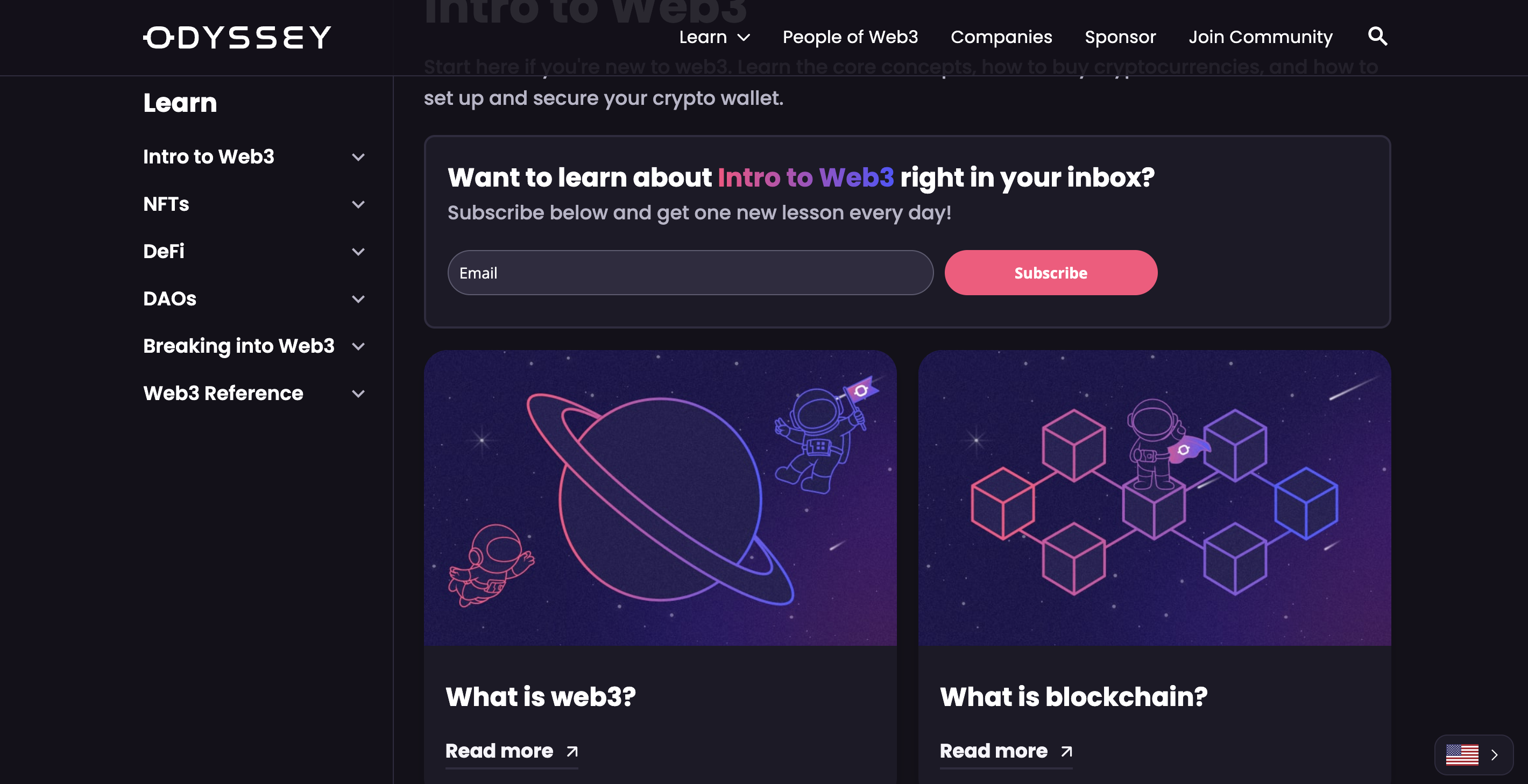 The “Intro to web3” path on OdysseyDAO.