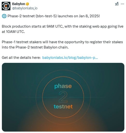 Babylon Launches Bbn-Test5 Testnet With Pos Upgrades