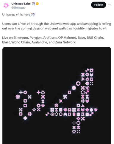 Uniswap v4 now available on Ethereum, Polygon, and more