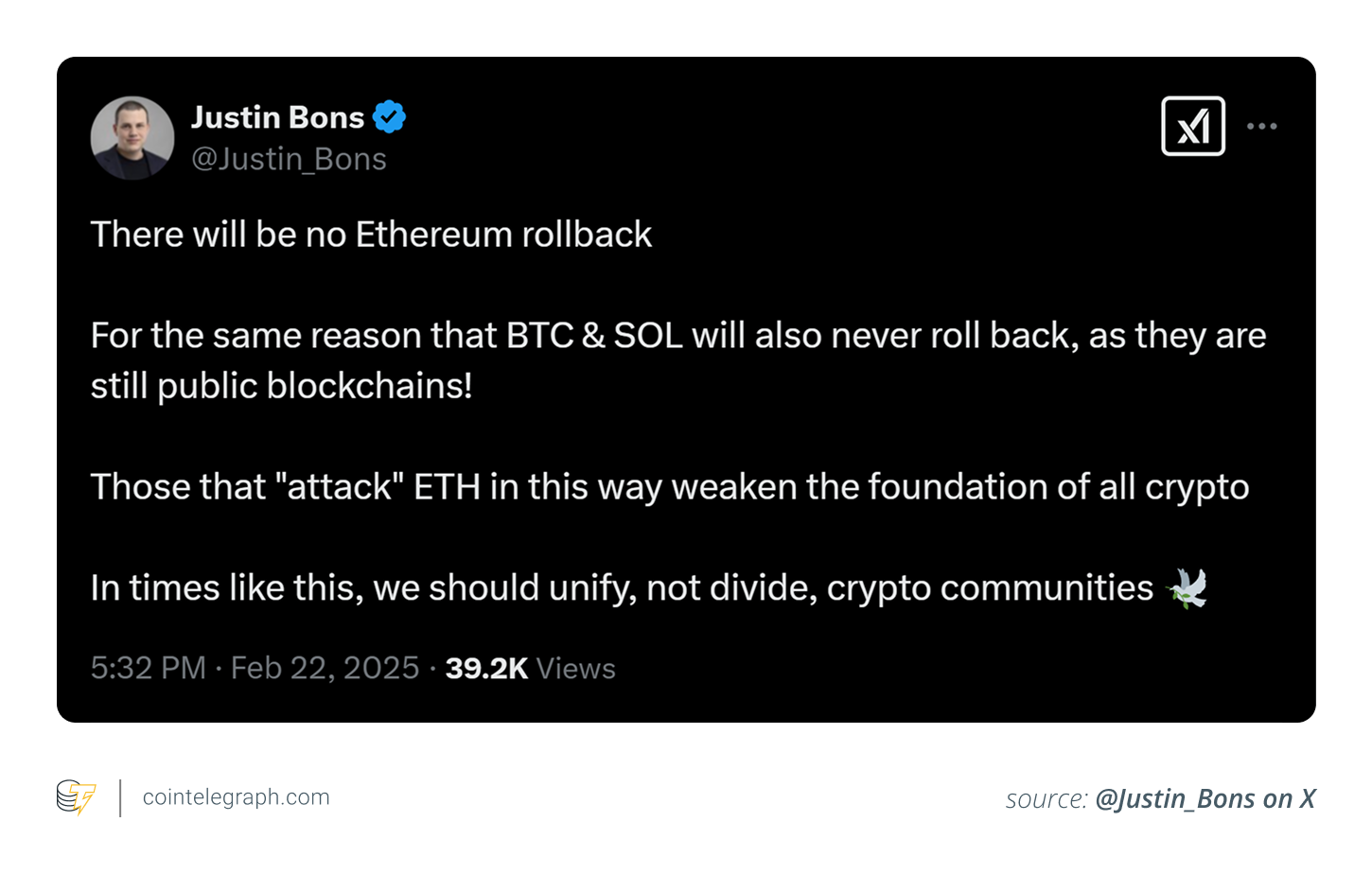 Justin Bons on Ethereum roll back Justin Bons on Ethereum roll back