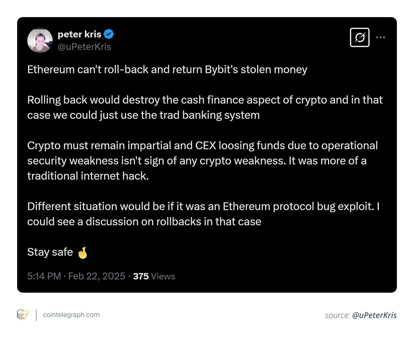 Peter Kris on Ethereum roll back Peter Kris on Ethereum roll back