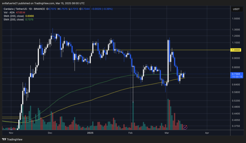 ADA testing the 200-day MA & EMA | Source: ADAUSDT chart on TradingView