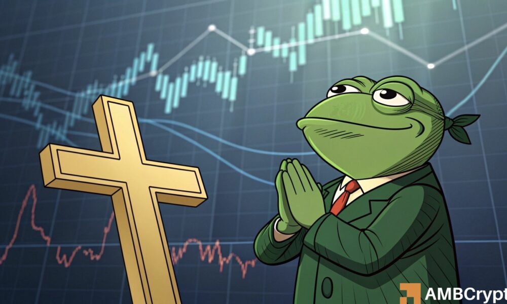 Pepe is on the verge breakout to $0.0000078 as gold cross nears.