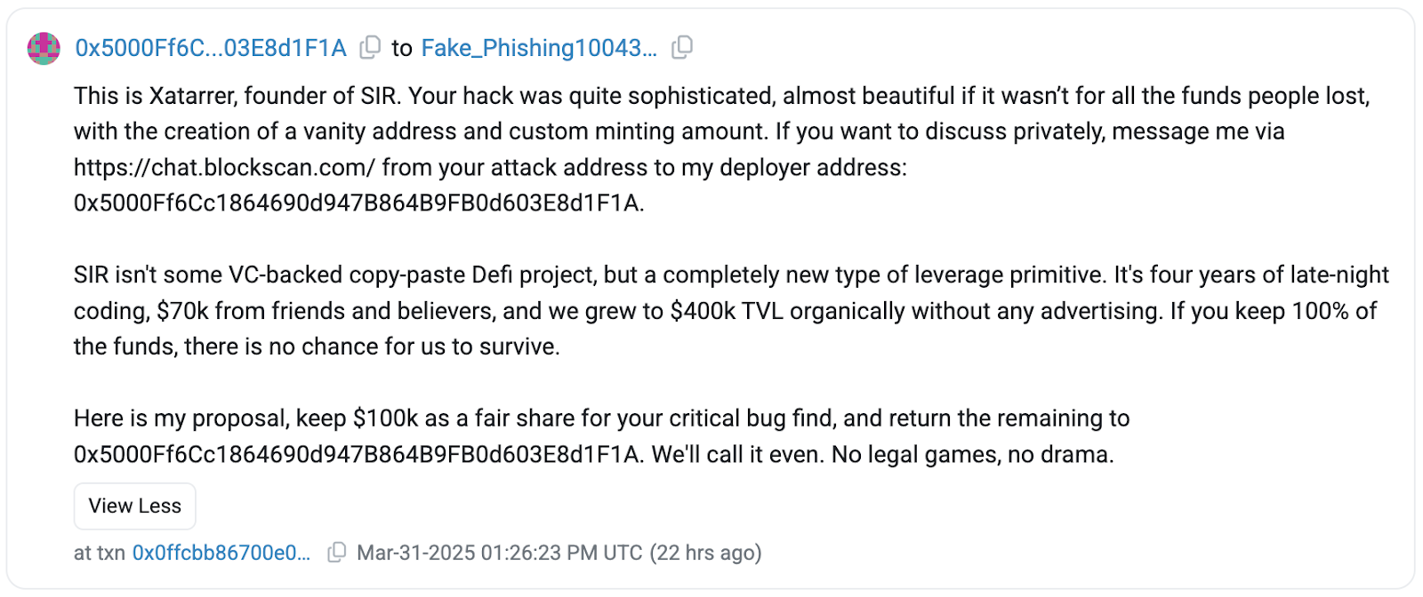 SIR.trading Offers $100K Bounty to Exploiter After Losing Entire TVL