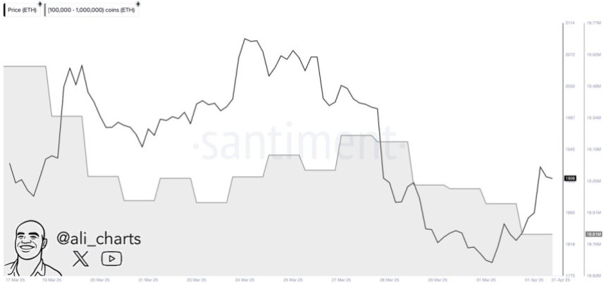 Ethereum Whales sold 760,000 ETH in two weeks | Source: Ali Martinez on X