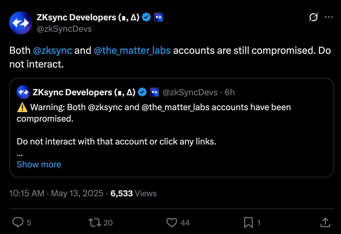 ZKsync X accounts hacked to promote fake SEC warnings and malicious airdrop - 2
