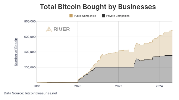 Number of Bitcoin Bought by Businesses from 2020-2024