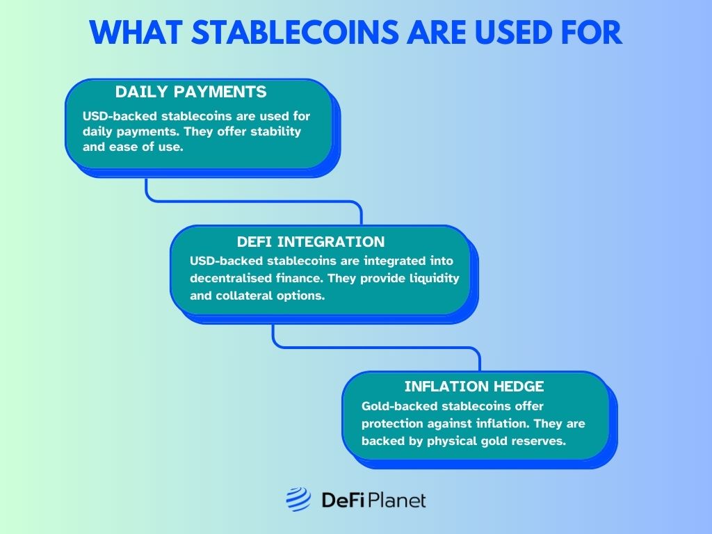 Image explaining What Stablecoins are Used for on DeFi Planet